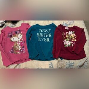 Bundle of Three Little Girls Size 4/4T Long Sleeve Graphic Tees